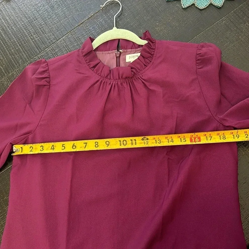NWT J. Crew Ruffle neck and sleeves - shift dress in purple plum size 6